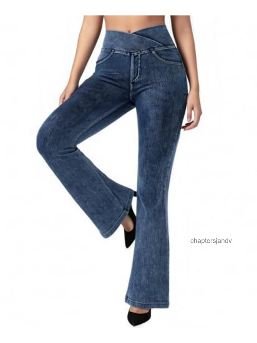 Stretchy Flare Jeans Women High Waist Jeggings with Pockets Bell Bottom Pants